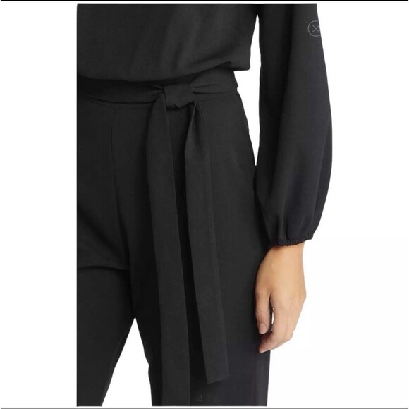 Nikki Lund Jumpsuit XL Long Sleeve Tie Waist Black Preppy Career‎ Cocktail - Picture 4 of 12